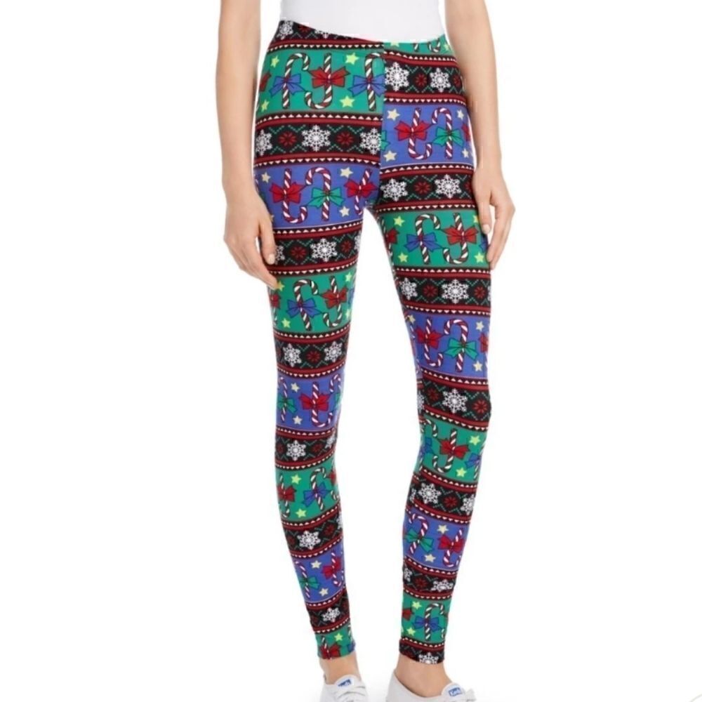 Plaid Candy Cane Christmas Leggings size medium